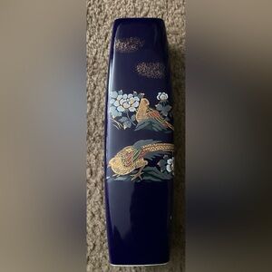 Vintage Japanese Cobalt Blue Vase with pheasants and flowers.
